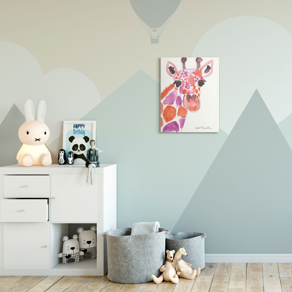 Stupell Industries Kid's Giraffe Zoo Animal Red Purple Watercolor Canvas Wall Art Design by Kait Roberts