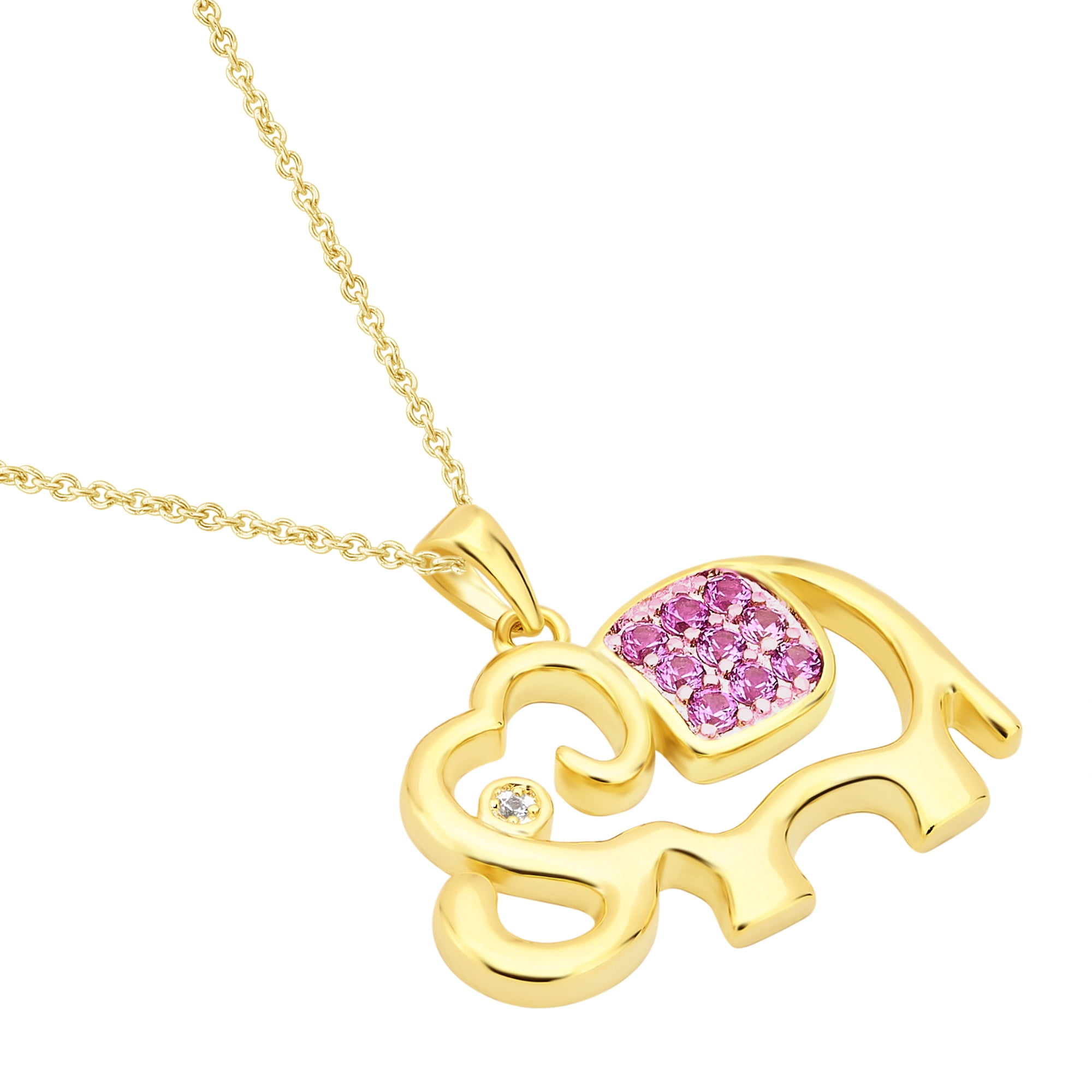 Ruby and White Sapphire 14K Yellow Goldtone Elephant Pendent