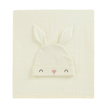 Parent's Choice 2-Piece Swaddle Blanket and Beanie Set, Easter Bunny, Ivory, Infant Unisex