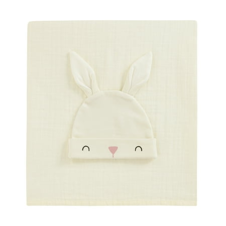 Parent's Choice 2-Piece Swaddle Blanket and Beanie Set, Easter Bunny, Ivory, Infant Unisex