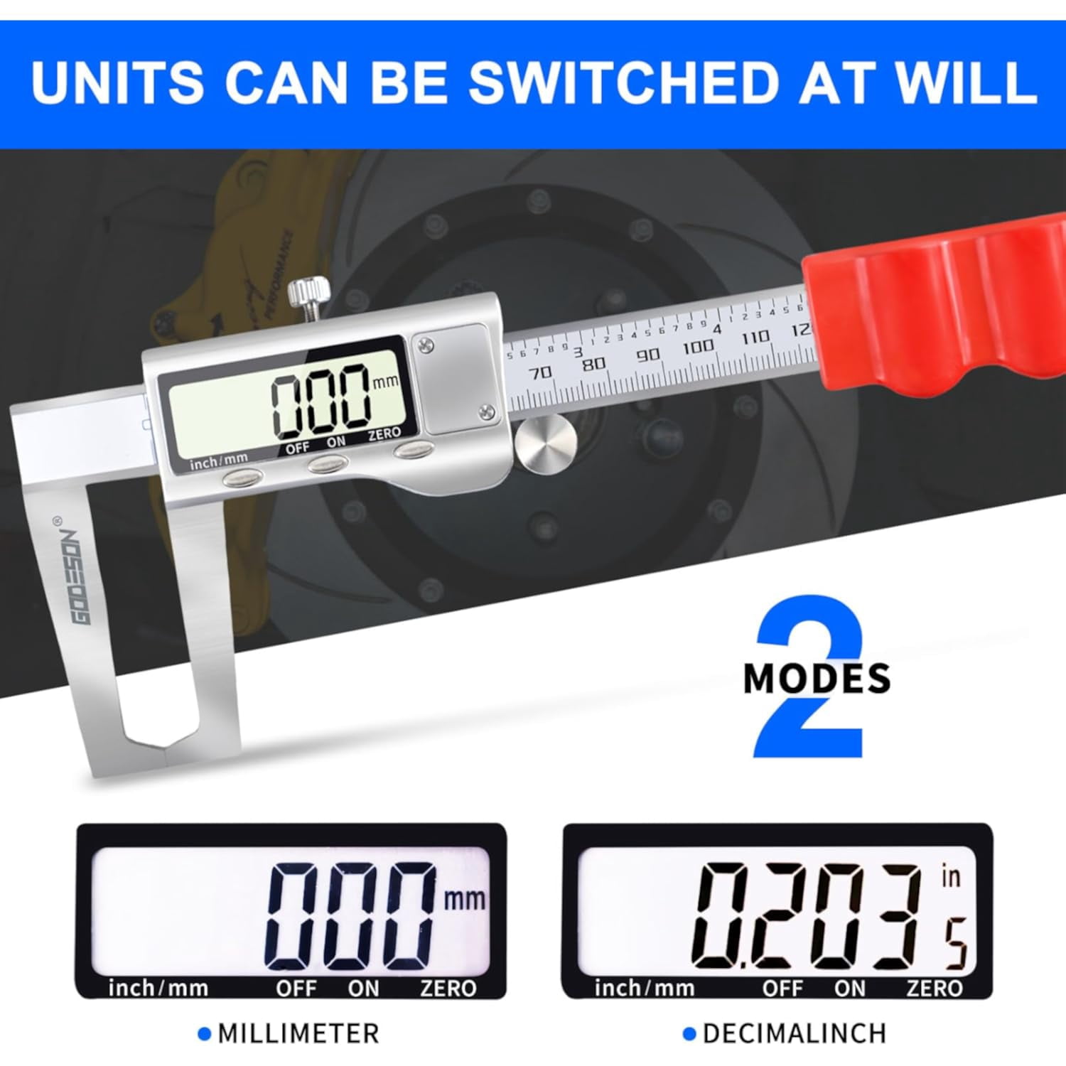 GODESON Disc Brake Rotor Micrometer,Digital Caliper Measuring Tool for Disc Brake-6 Inch/150mm,Brake Measuring Tool wtih Caliper- Inch/Metric Conversion, Brake Caliper with Stainless Steel