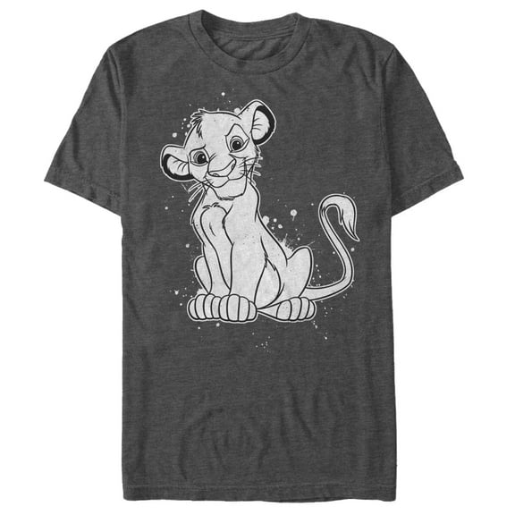 Men's Lion King Simba Smirk Paint Splatter Print Graphic Tee Charcoal Heather 2X Large