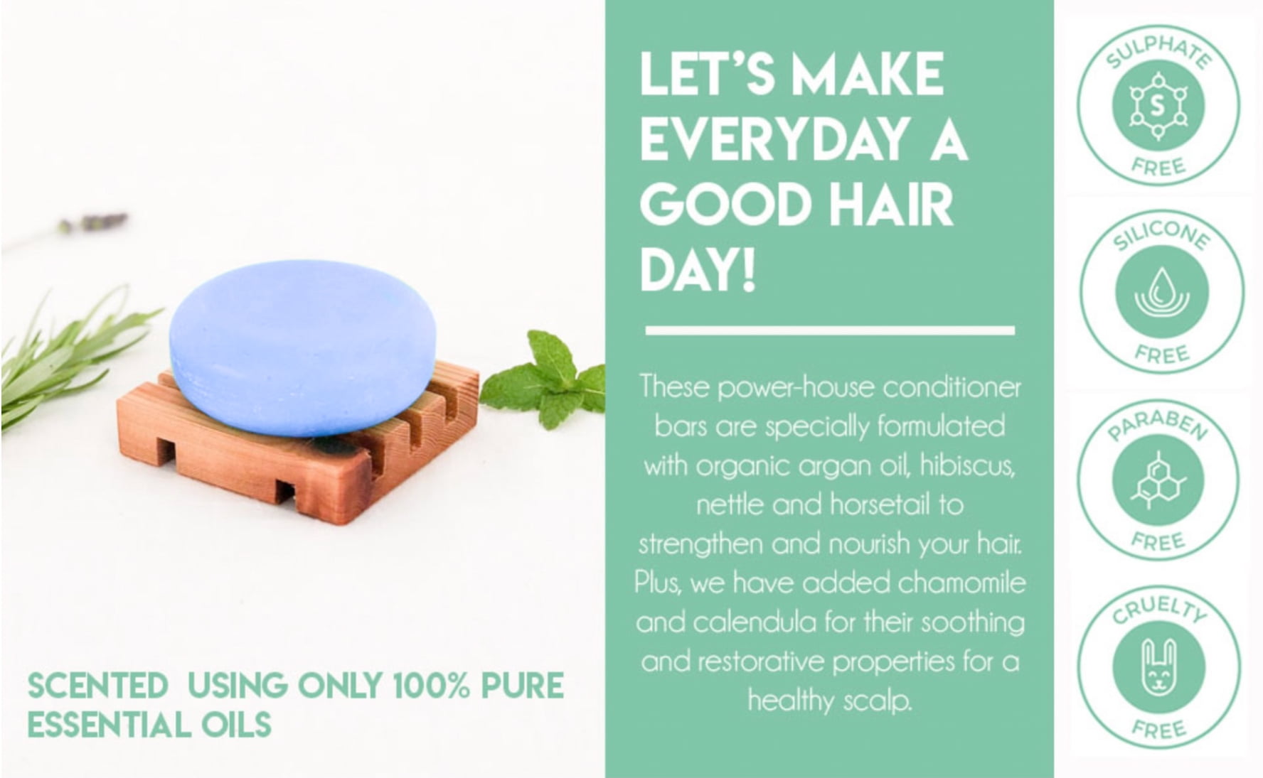 Solid Conditioner Bar, Made With Natural & Organic Ingredients, All Hair Types including frizzy hair, Sulfate-Free, Cruelty-Free & Vegan 2.3 Ounce Bar. (Rosemary & Peppermint)