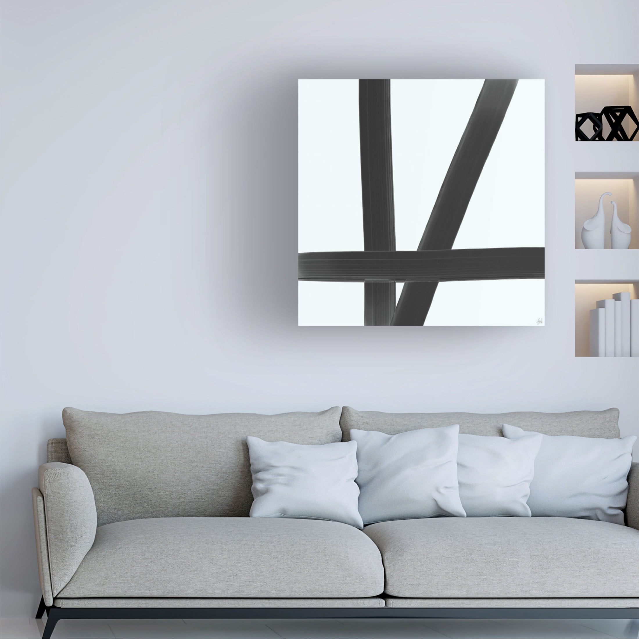 Canvas Wall Art - Line and Brush 'Three Brushed Lines 2' Wall Art for Living Room, Bedroom, or Office Décor by Trademark Fine Art - 24 x 24 Inches
