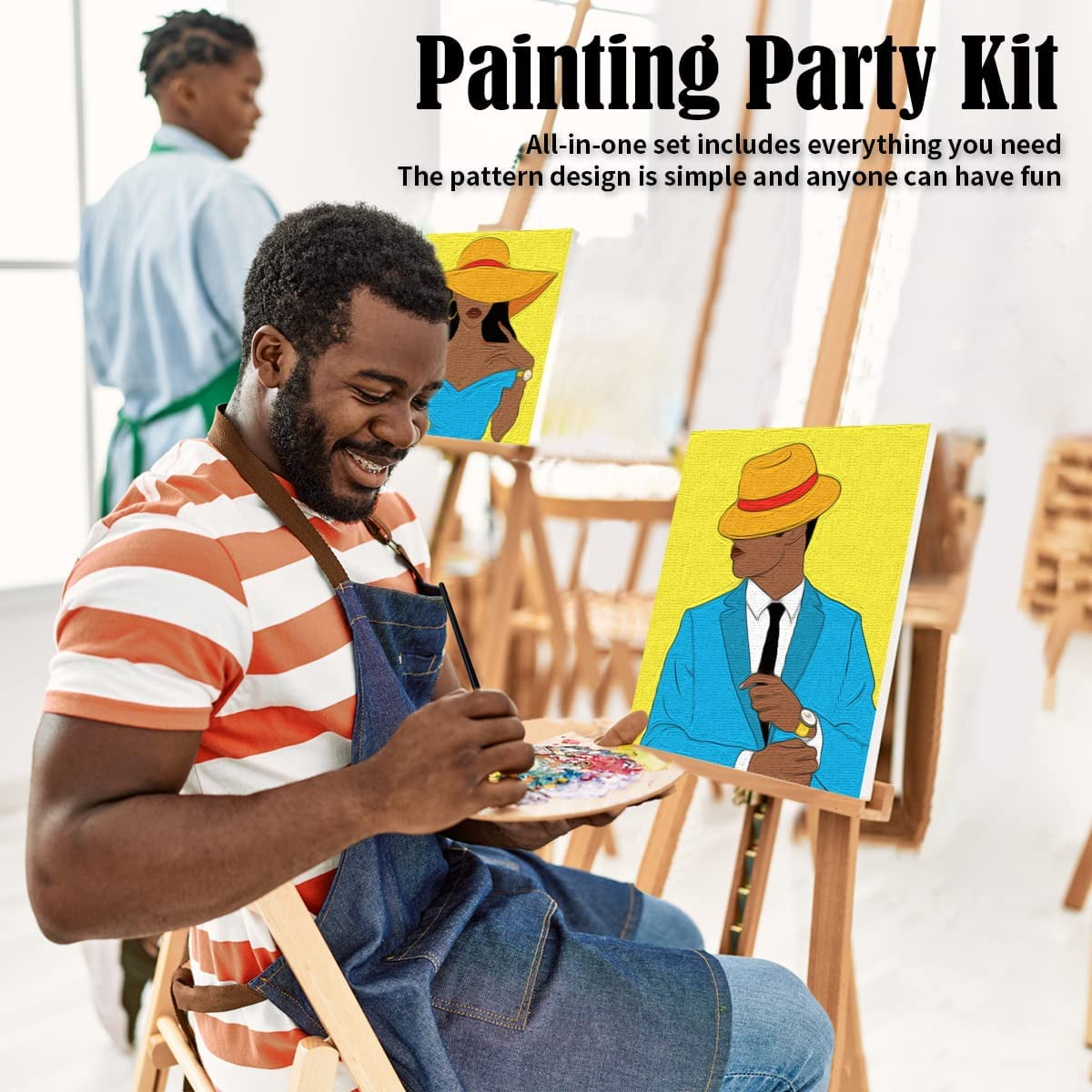 VOCHIC Couples Paint Party Kits Pre Drawn Canvas for Adults for Paint and Sip Date Night Games for Couples Painting Kit 8x10 Elegant Ladies Gentlemen
