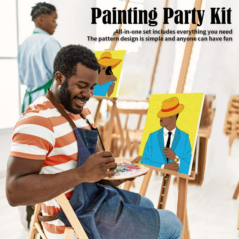 HAGUDAMU 2 Pack Sip and Paint Kit for Adult's Date Night Pre Drawn Canvas for Painting for Adults 8x12 Pre Drawn Canvas Paint Night Kit for Adults