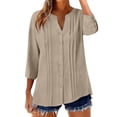 thumbnail image 2 of Endives Womens Tops Cotton Linen Button Down Shirts V Neck Pleated Casual Loose Blouses Roll Up Sleeve Shirt Spring Summer, 2 of 6