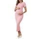 thumbnail image 1 of VESTIDO DE MATERNIDAD CHIC INSPIRADOR PARA MUJERES, Cuerpo ajustado de canalé, Midi, Manga corta, Lado elástico, Arrugado para el embarazo, 1 pieza, Sesión de fotos, Baby shower, Rosa medio, 1 of 6