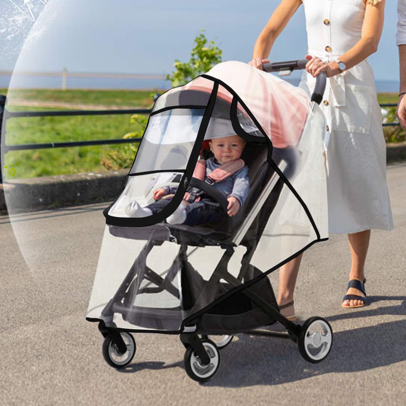 Easy to Install and Remove Outdoor Use Windproof Protection Travel-Friendly Black Wonder buggy Universal Stroller Weather Shield Rain Cover with Bubble,Waterproof 