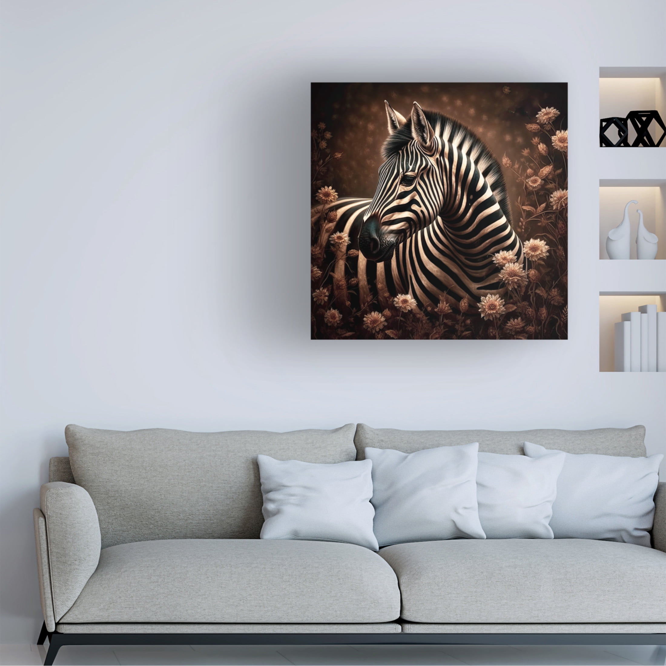 Canvas Wall Art - Sasha 'Zebra Portrait' Wall Art for Living Room, Bedroom, or Office Décor by Trademark Fine Art - 14 x 14 Inches
