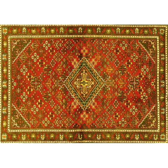 Ahgly Company Machine Washable Indoor Rectangle Persian Yellow Traditional Area Rugs, 8' x 12'