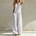 thumbnail image 6 of Guluxicc Womens Linen Jumpsuit Sleeveless Casual Wide Legs Rompers Baggy Button Down V Neck Summer Overalls with Pockets, 6 of 7