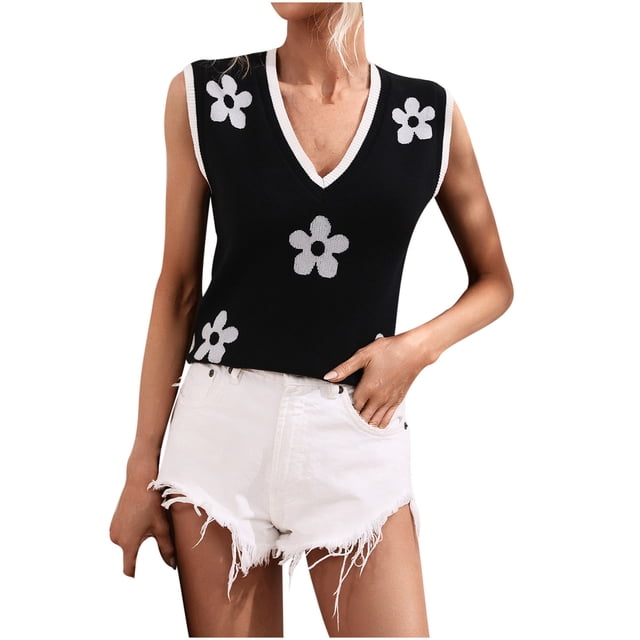 IROINID Chandail Sans Manches pour Femmes, Col en V, Couleur Unie, Confortable, Longueur Courte