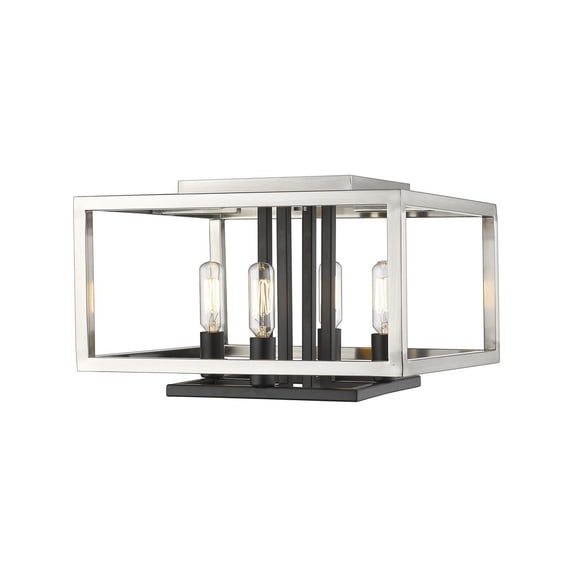 4 Light Flush Mount In Linear Style 13 Inches Wide By 8.5 Inches High-Brushed Nickel/Black Finish Z-Lite 456F-Bn-Bk