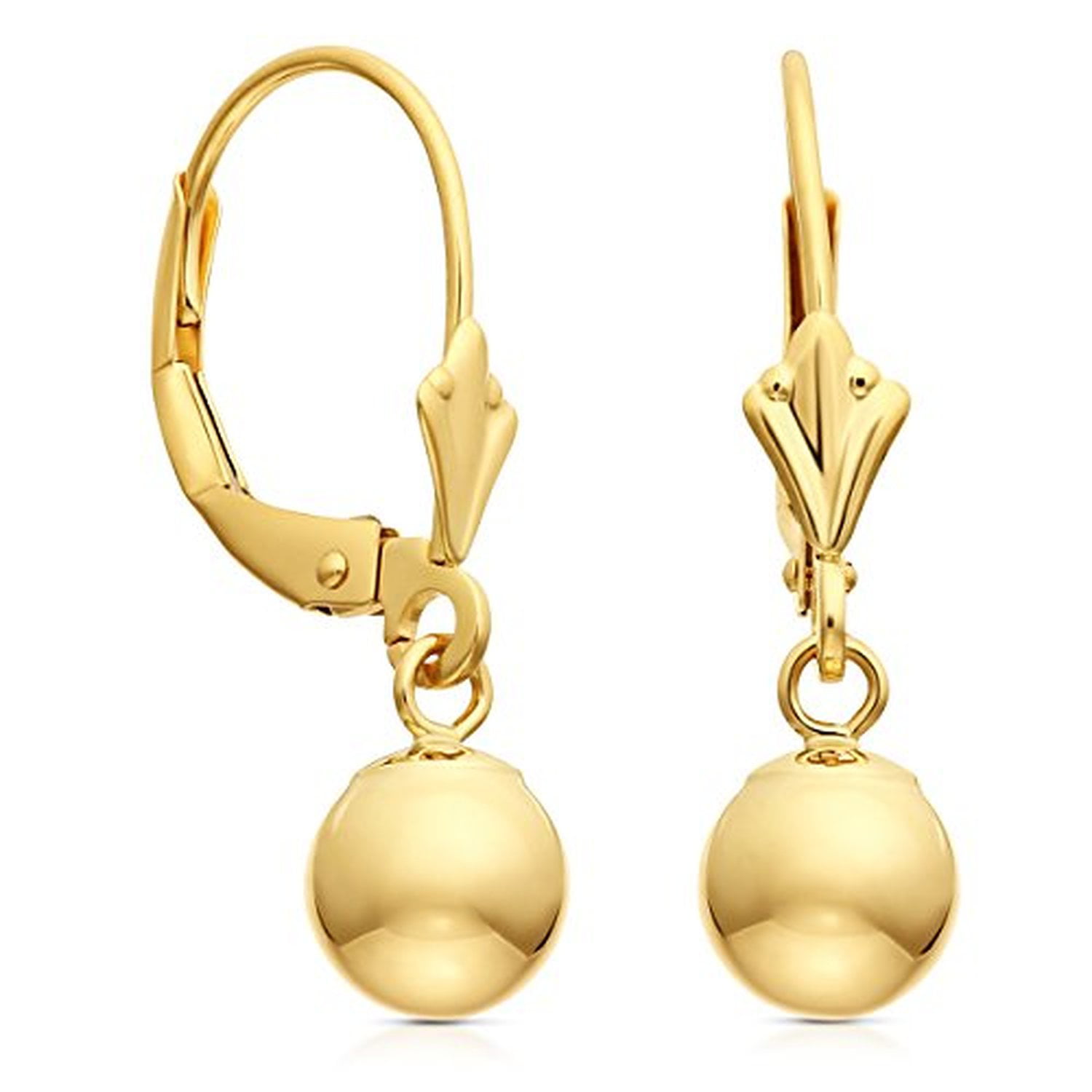14k rose gold drop dangle lever back ball earrings 6mm new 