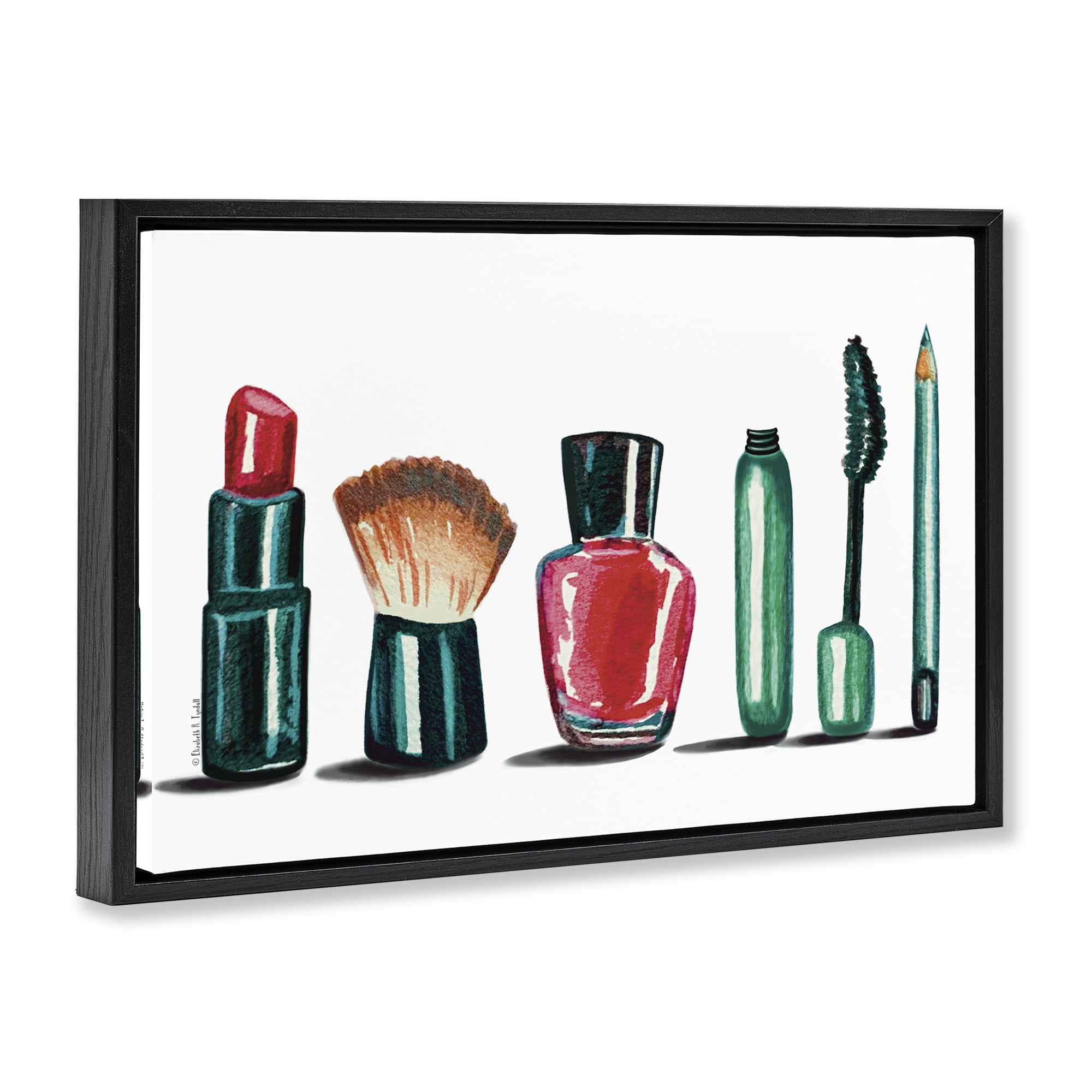 Stupell Industries Makeup Tools & Brushes Fashion Painting Black Floater Framed Canvas Art Print Wall Art, 31 x 21