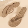 thumbnail image 6 of Womens Chunky Heel Slides | Khaki Velvet Thong Sandals | Low Block Heel Mules for Women Casual Comfort Slip On Summer,Size 5.5, 6 of 8