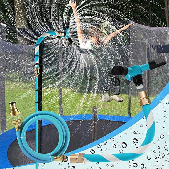 AOJI Trampoline Sprinkler for Kids Backyard Water Park WaterWhirl Outdoor Game Toys Adjustable Summer Toys Accessories Included Tool Free (Blue)