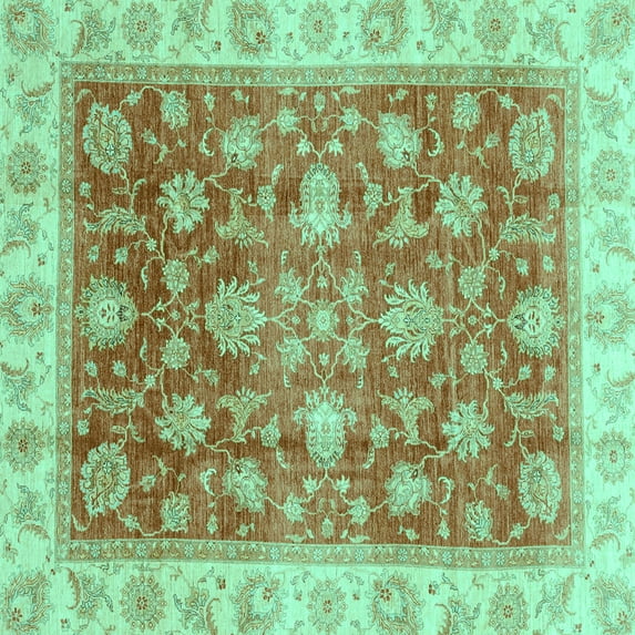Ahgly Company Indoor Square Oriental Turquoise Blue Traditional Area Rugs, 7' Square
