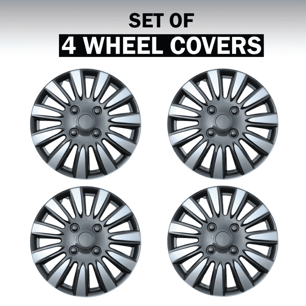 Auto Drive 15 Inch Silver and Charcoal Finish Hubcap Wheel Covers