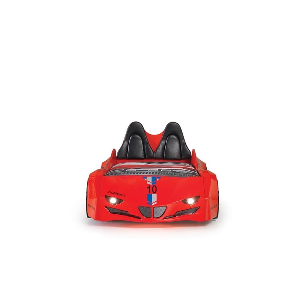 Pemberly Row Modern Wood Twin Race Car Bed with Remote Control in Red