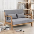 thumbnail image 4 of Leisure Chair with Solid Wood Armrest and Feet, Mid-Century Modern Accent Sofa,2 seat, 4 of 15