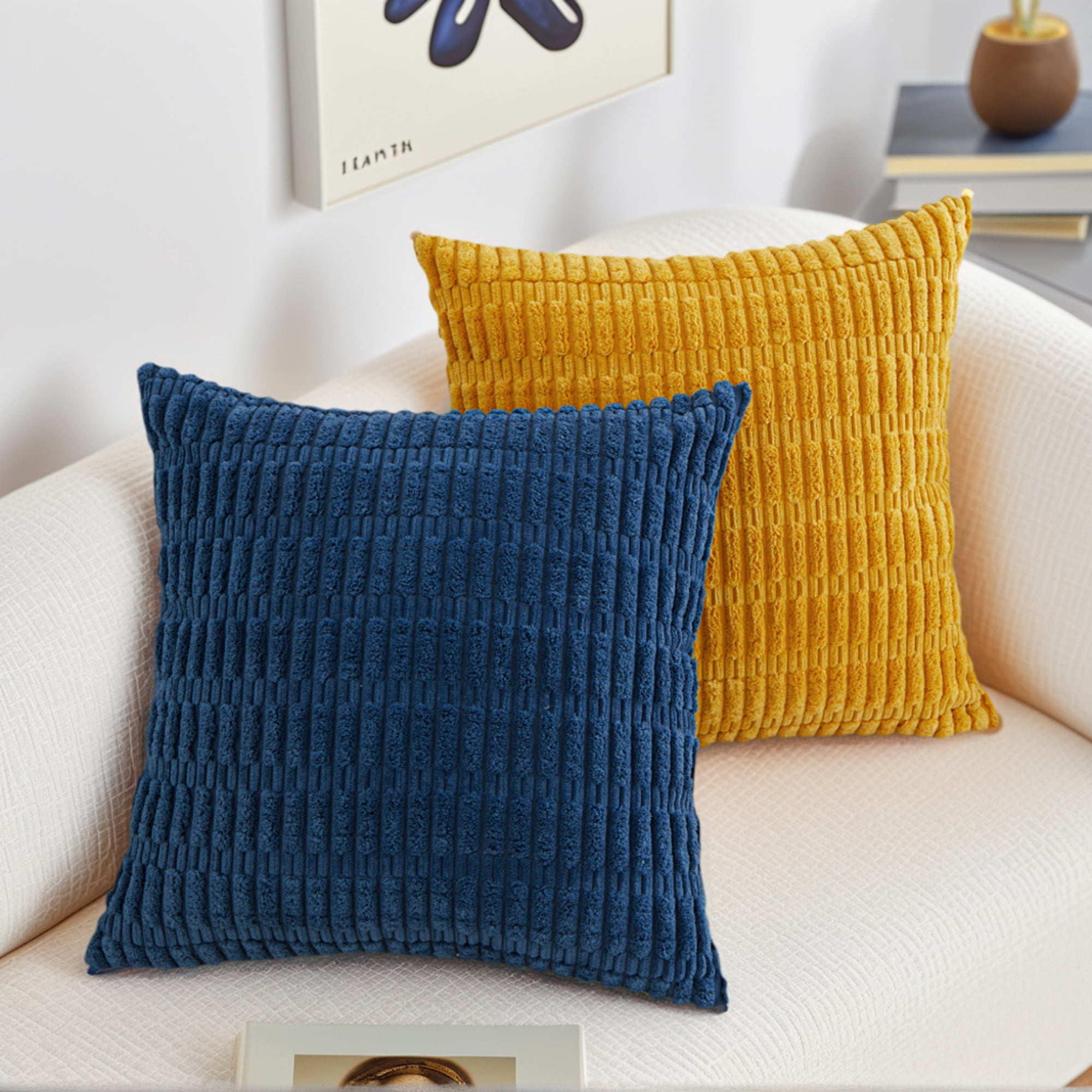 Unique Bargains 4 Pcs Soft Cozy Throw Pillow Covers 12" x 20" Beige/Blue Flower