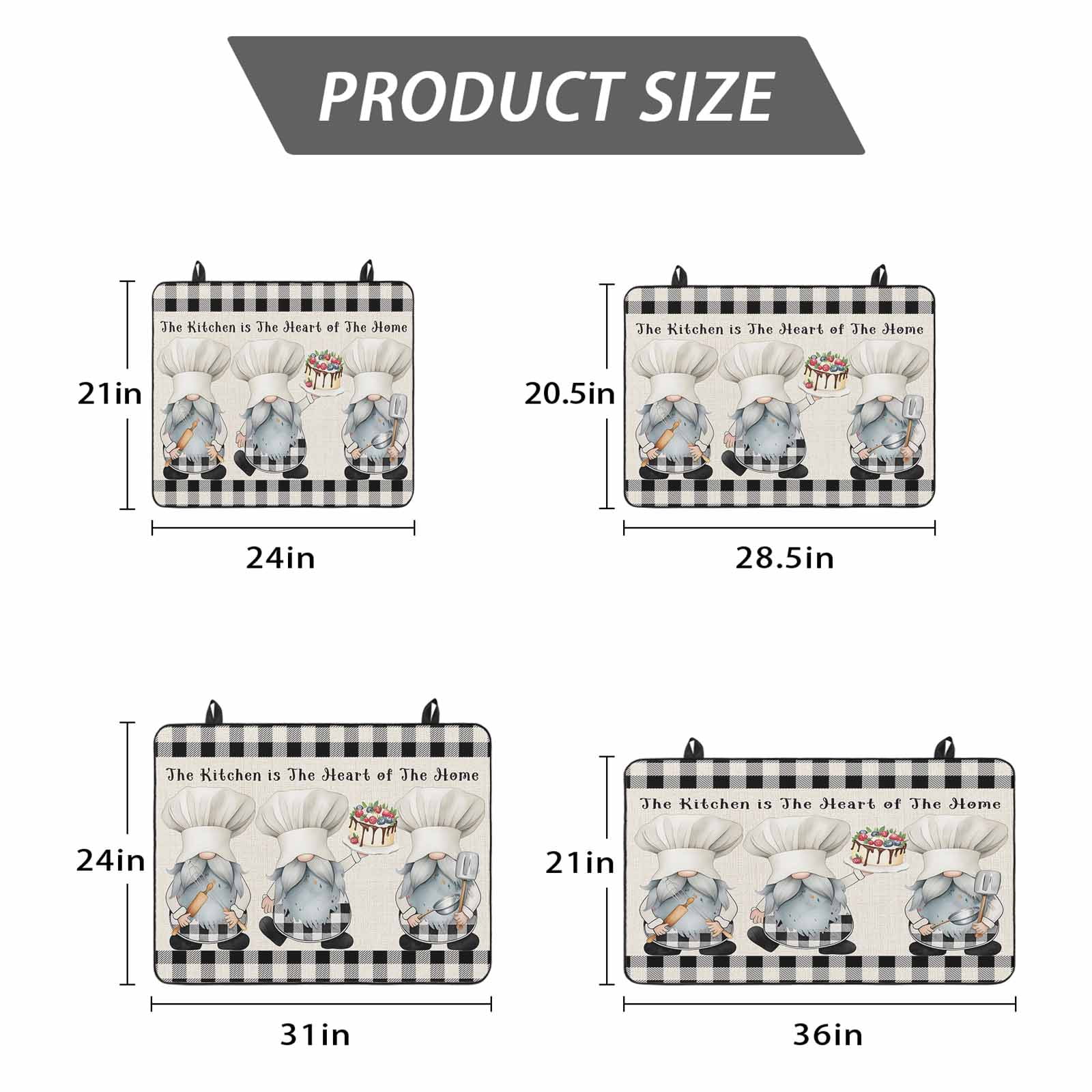 Chef Gnomes Stove Top Cover for Electric Stove, Heat-proof & Non Slip Glass Top Stove Cover Protector, Black Grey Plaid Cake Cook Dessert Burlap Kitchen Flat Cooktop Rubber Mat 24x21 Inches