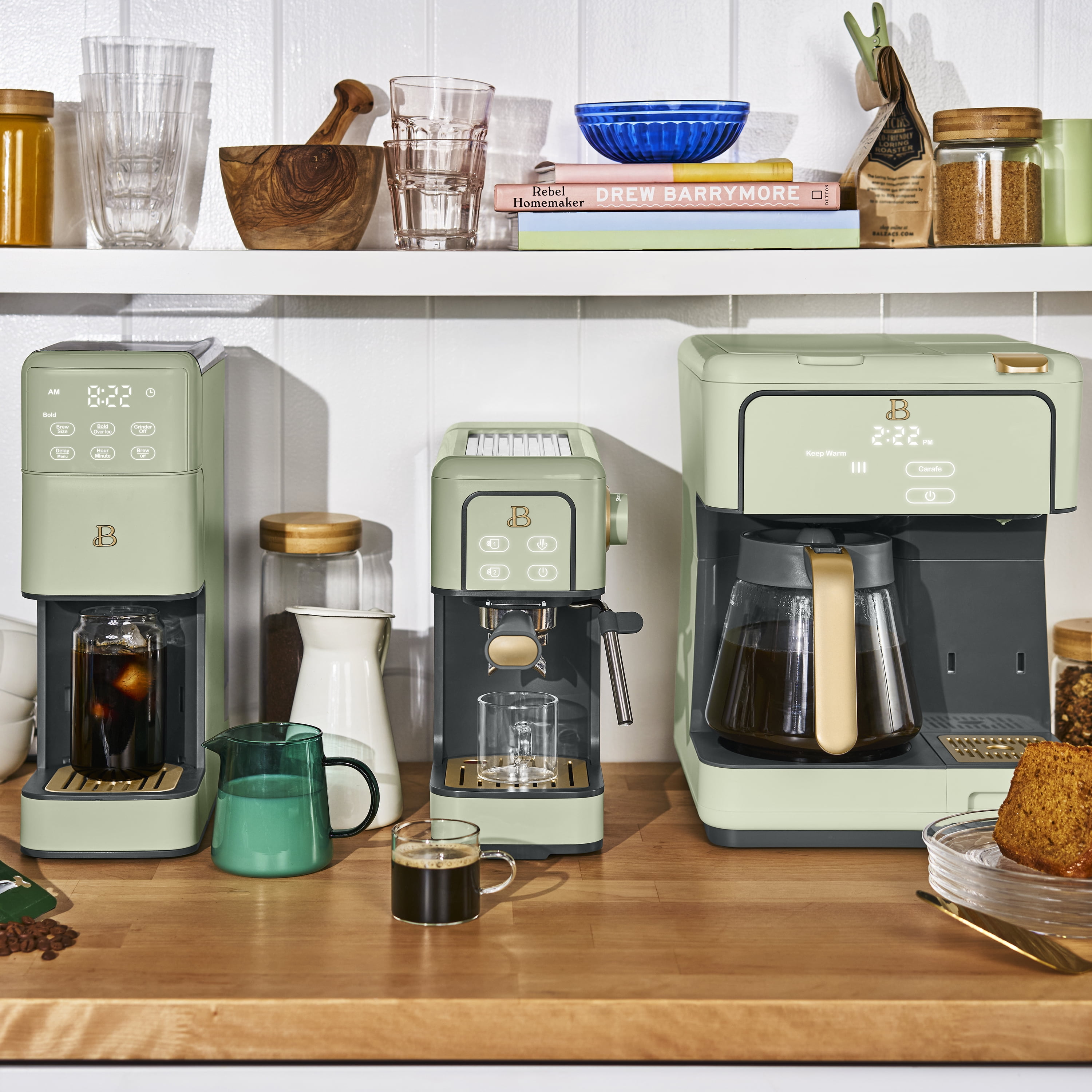 Beautiful Multi-Brew 12-Cup Programmable Drip & Single-Serve Coffee Maker, Sage Green by Drew Barrymore