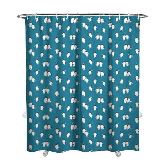 Emperor Penguin Snowflake Shower Curtain - Waterproof 72x84 Inch Cute Winter Animal Print Bathroom Drapes with 12 Hooks, Machine Washable & Quick Dry