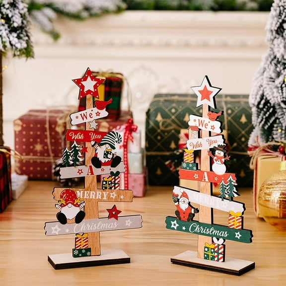 Msgweeeg Red Christmas Tree Christmas Ball Christmas Table Centerpiece Wooden Christmas Snowman Santa Claus Merry Christmas Table Decorations Suitable for Holiday Party Interior Decoration