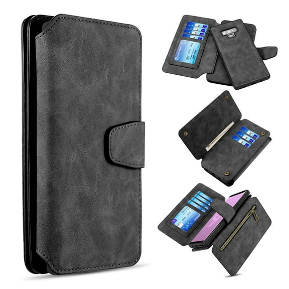 GSA Luxury Wallet Detachable Case for Samsung Galaxy Note 9 - Black