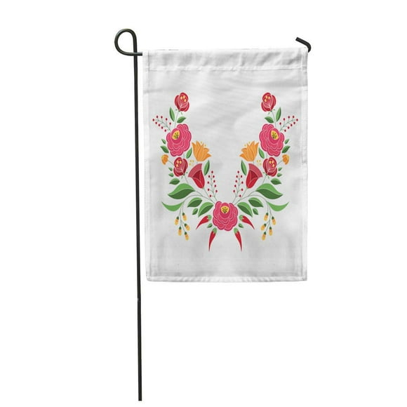 POGLIP Hungarian Folk Pattern Kalocsa Floral Ethnic Slavic Eastern European Garden Flag Decorative Flag House Banner 12x18 inch
