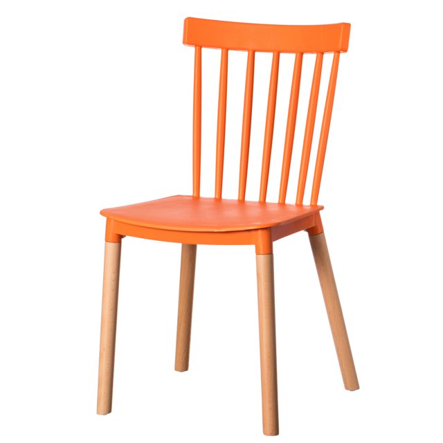 Modern Plastic Dining Chair Windsor Design with Beech Wood Legs, Orange