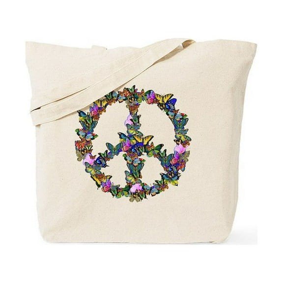 CafePress - Butterflies Peace Sign Tote Bag - Unisex Canvas Tote Bag, Beige, 1-Piece