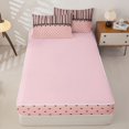 thumbnail image 4 of Castle Fairy Retro Lace Trim Stripe Zipper Twin Comforter Sets with Fitted Sheet and 2 Pillowcases,Minimalism Heart Grid Zipper Bedding Set,Pink Black,Reversible, 4 of 7
