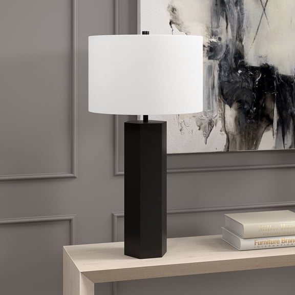 Warren 27.25" Tall Table Lamp with Fabric Shade in Blackened Bronze/White