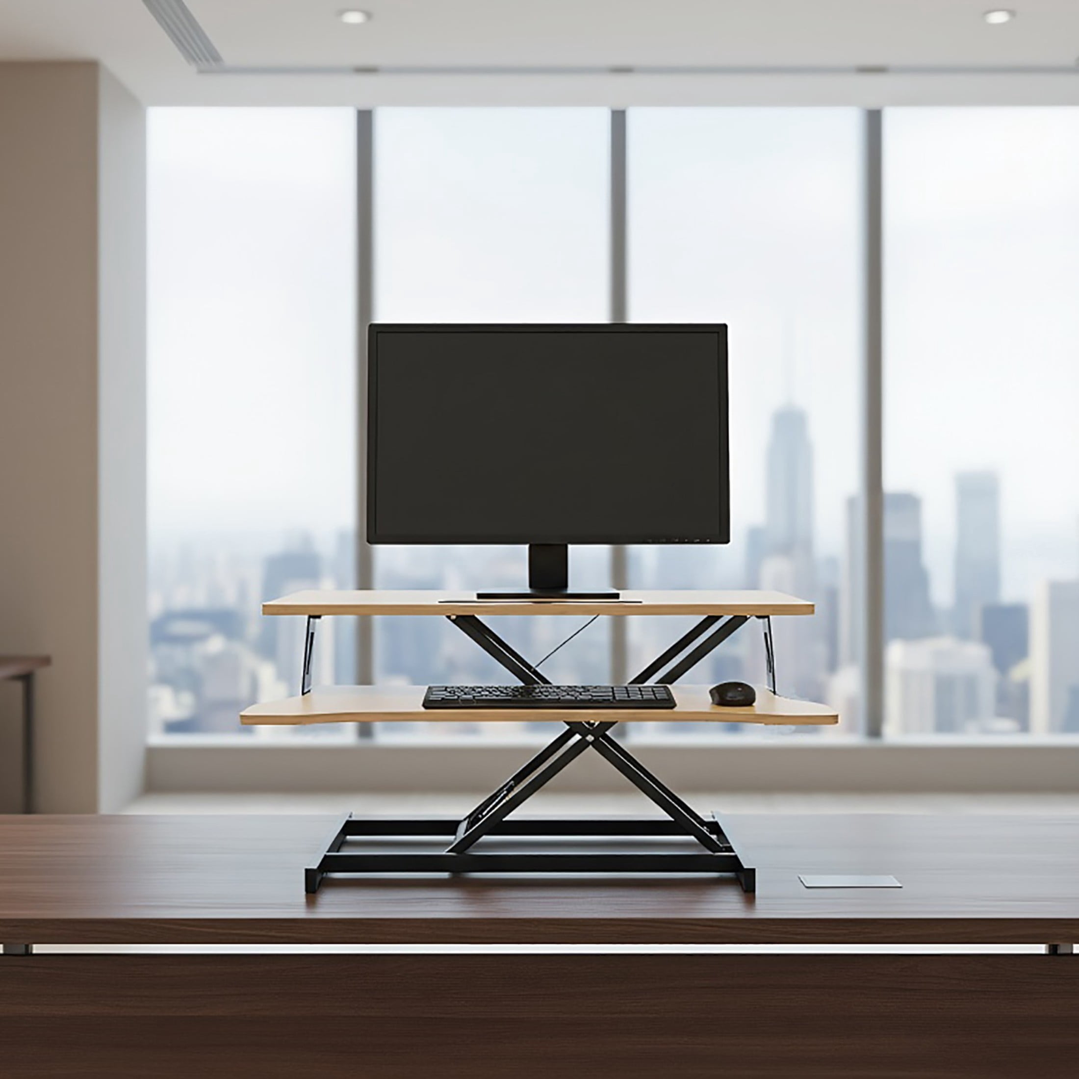 GDF Studio 32" Standing Desk Converter, Height Adjustable Sit-to-Stand Riser for Dual Monitors and Laptops, Natural