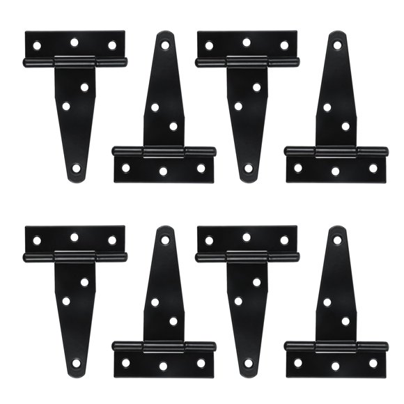 Geesatis 8 Pcs Charnière en T Noire Longueur 3 Pouces Porte Portail Armoire Abri Charnière en T Sangle Abri Charnières de Porte, Robuste, Forte Endurance, Fer, avec Vis de Montage