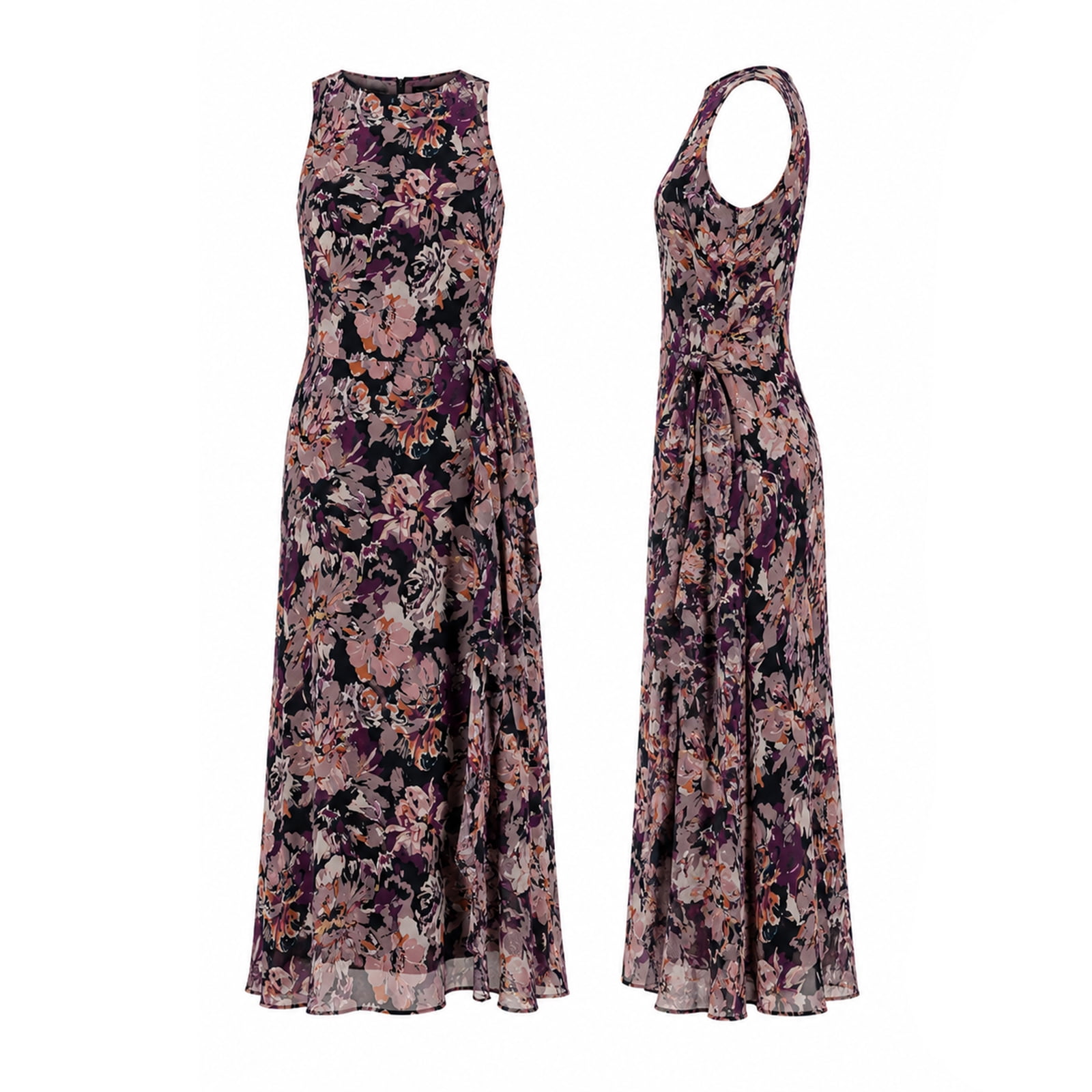 Alvantor Summer Dress for Women Burgundy Multi Floral Print Poly Chiffon