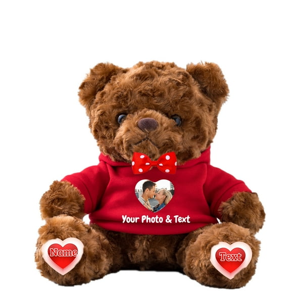 Customized Gifts Stuffed Bear Plush with Personalized Photo Text, Personalized Teddy Bear for Family Friends, Impressive Gifts for Valentines Day Birthday Christmas, 8 inch-Photo Text