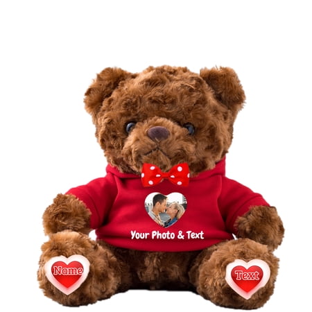 Customized Gifts Stuffed Bear Plush with Personalized Photo Text, Personalized Teddy Bear for Family Friends, Impressive Gifts for Valentines Day Birthday Christmas, 8 inch-Photo Text