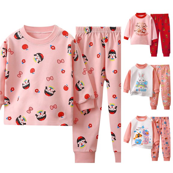 HCYSFG Girls Cartoon Holiday And Animal Graphic Outfit Sets 2 Piece Crewneck Long Sleeve Lounge Set Top And Pajama Pants Elastic Waist Matching Sets