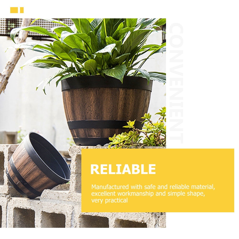 TUIBELYN Imitation Wooden Planter Vintage Large Capacity Plastic Flower Pot for Garden Yard