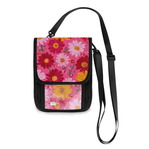 Secure Travel Neck Wallet Passport Holder Adjustable Strap For Men & Women 6*7.5in Colorful Daisies