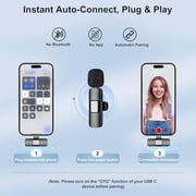 USB C Mini Wireless Lavalier Microphone for iPhone/Android,Lapel Mic with Noise Reduction,Lav Mic for Video Recording,Tiny Microphone Content Creator Interview for Tiktok,Youtube,Vlog (Black)