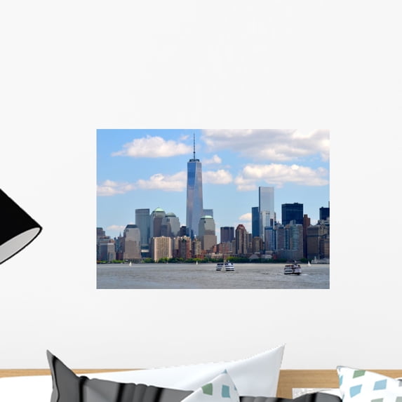 Lower Manhattan Skyline with Wall Mural by Wallmonkeys Peel and Stick Graphic (18 in W x 12 in H) WM157001