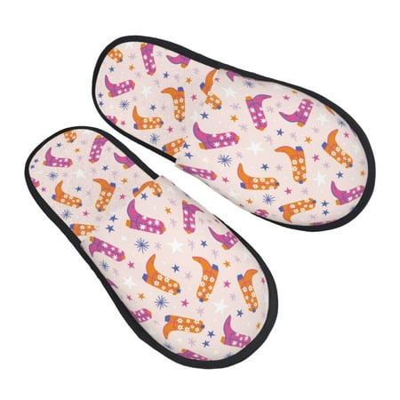 

KLL Cowgirl Boots Slippers for Women Men House Slip on Indoor Outdoor Bedroom Furry Fleece Lined Ladies Comfy Anti-Skid Rubber Hard Sole-Large