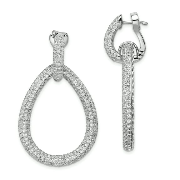 Primal Silver Sterling Silver Rhodium Plated Cubic Zirconia Teardrop Hinged Hoop Dangle Earrings