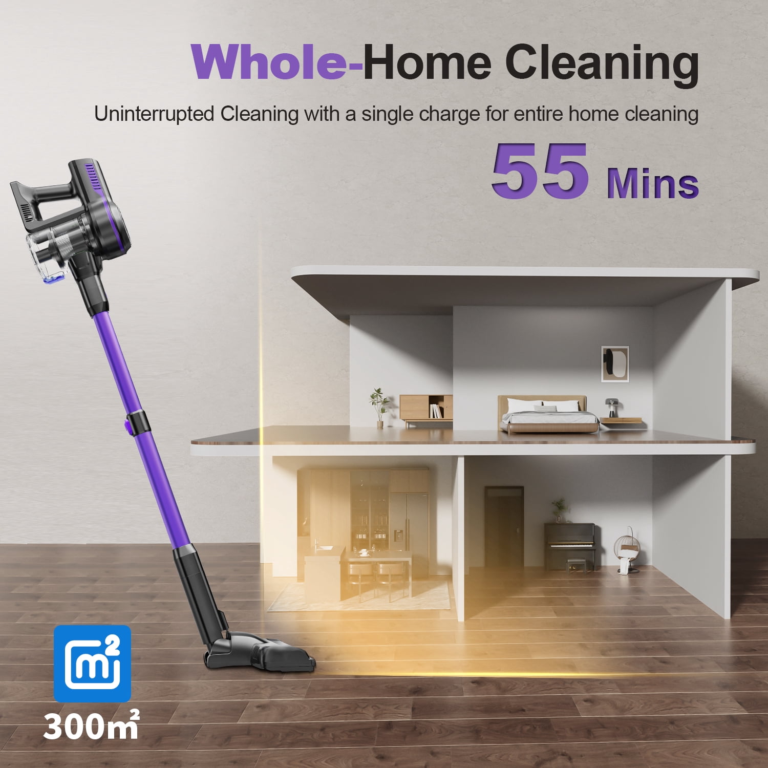INSE 45kPa Cordless Vacuum Cleaner with Brushless Motor, 6 in 1 Stick Vacuum Lightweight for Hard Floor Carpet Pet Hair, S7P Purple